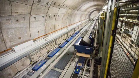 Heathrow Airport A 1,200m conveyor carries the bags below the surface (Credit: Heathrow Airport)