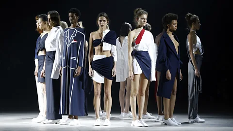 Françios Guillot/Getty Images Deconstruction was the order of the day at JACQUEMUS, where designer Simon Porte gave his collection a dream-like staging (Credit: Françios Guillot/Getty Images)