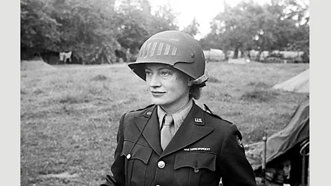 The Penrose Collection Lee Miller in helmet designed for a camera, 1944 (Credit: The Penrose Collection)