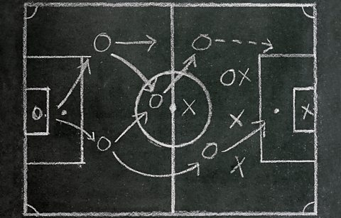 Tactics for a football game drawn on a chalkboard