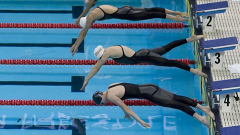 Swimmers diving into the pool