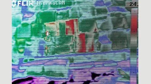 AP The thermal imaging reveals some of the external bricks in the pyramids are hotter (here shown in red) than others (Credit AP)