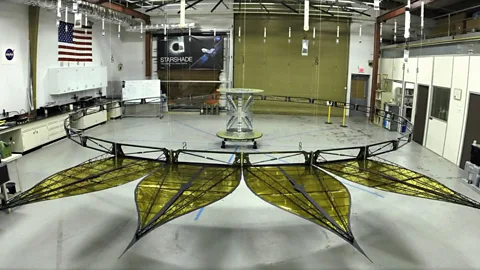 Nasa The part-built structure supporting the Starshade, unfurled on Earth (Credit: Nasa)