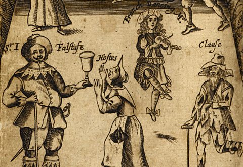 Characters, including Shakespeare's bumbling Falstaff, in The Wits – a 17th Century collection of comic play scenes