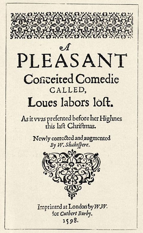 The title page of the First Quarto of Love's Labour's Lost, 1598