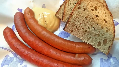 David Farley The sausages at Naše Maso are served with mustard (Credit: David Farley)