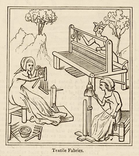 Image of spinners and weavers in the 15th century