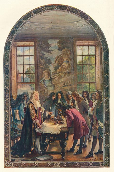 Image depicting the founding of the Bank of England.