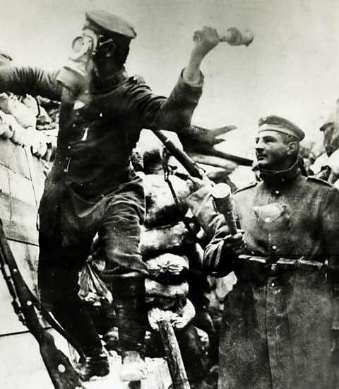 Soldier throwing a grenade during the Battle of the Somme. 