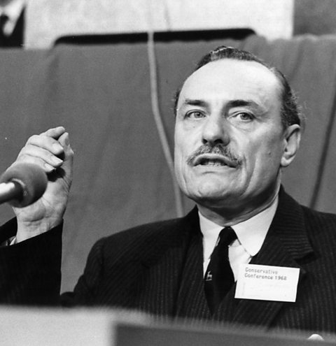 A photograph of Enoch Powell making his controversial speech against immigration, October 1968.