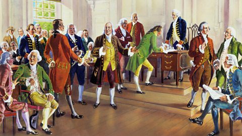 Painting depicting the signing of the Declaration of Independence