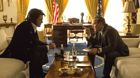 Amazon Studios A satirical film that stars Michael Shannon as Elvis and Kevin Spacey as Nixon is released in April (Credit: Amazon Studios)