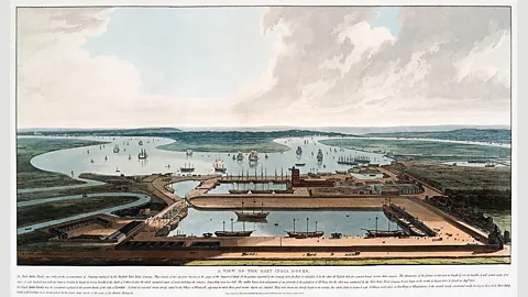 Lordprice Collection/Alamy An 1808 watercolour of the East India Docks in London, which opened in (Credit: Lordprice Collection/Alamy)