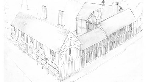 A sketch of New Place, Shakespeare's house in Stratford-upon-Avon