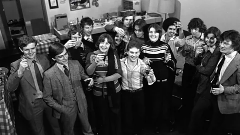 The children from Michael Apted's 7 Up. Lynn can be seen with the long hair in the middle of the picture; Nick is to the far right (Credit: BBC)