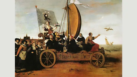 Hendrik Gerritsz Pot In Flora’s Wagon of Fools by Hendrik Gerritsz Pot, the goddess of flowers leads the weavers of Haarlem toward the rough seas that will destroy them (Credit: Hendrik Gerritsz Pot)