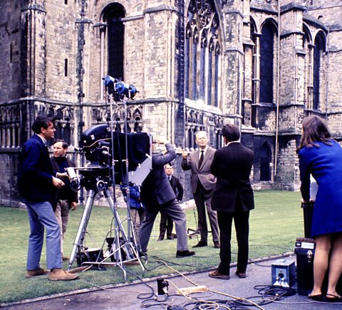 Kenneth Clark filming his series, Civilisation. 