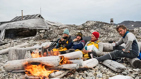 Daniel Hug A driftwood bonfire on a lonely beach in northwest Svalbard. (Credit: Daniel Hug)