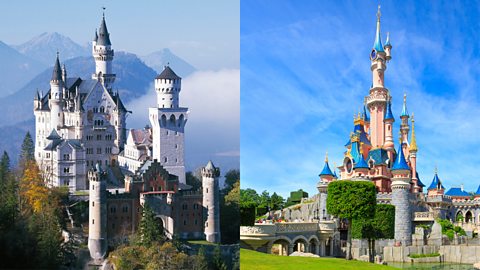 Neuschwanstein Castle, Bavaria and Sleeping Beauty Castle at Disneyland