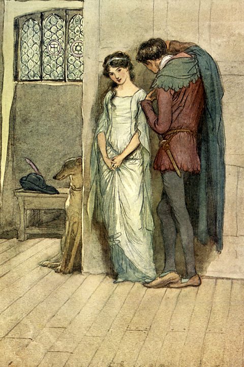 Lovers Fenton and Anne meet in Act 3, Scene 4 of The Merry Wives of Windsor