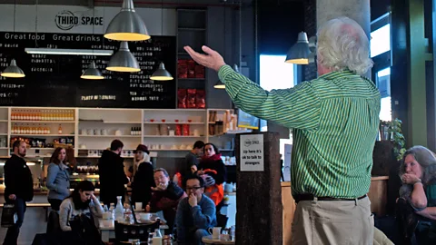 Rory Boland Jack Lynch addresses a crowd at Third Space café (Credit: Rory Boland)