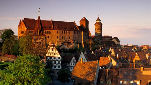 View of Kaiserburg castle at sunset