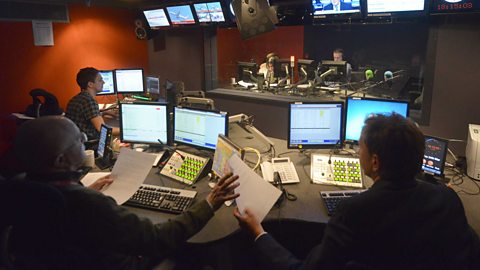 Photo of radio news studio at tv Broadcasting House