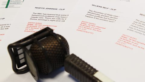 Photograph of radio scripts featuring links