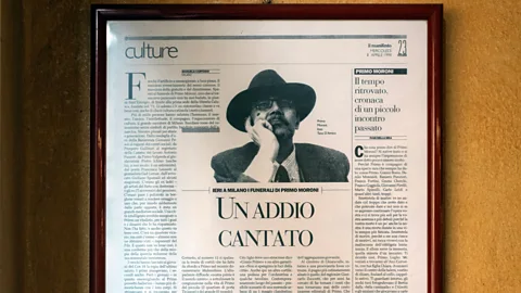 Lance Henderstein Hanging on the wall of Bar Rattazzo: The obituary of Anarcho-Punk, politician, writer and social mediator, Primo Moroni (Credit: Lance Henderstein)