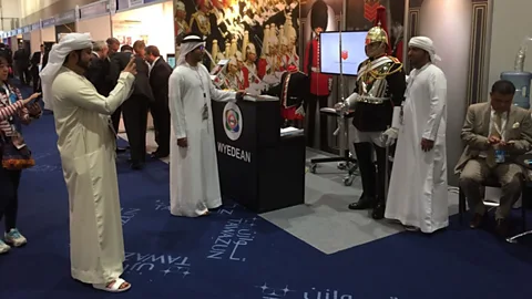 Wyedean Weaving Wyedean's stand at Abu Dhabi’s International Defence Exposition alongside stalls for jets, drones and warships. (Credit: Wyedean Weaving)