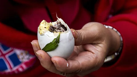 suraark/Getty Balut is a boiled duck embryo seasoned with salt or vinegar, chilies and onions (Credit: suraark/Getty)