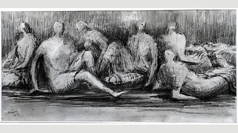 The Henry Moore Foundation Henry Moore’s 1942 Shelter Drawing shows Londoners seeking cover during bombing raids in World War Two (Credit: The Henry Moore Foundation)