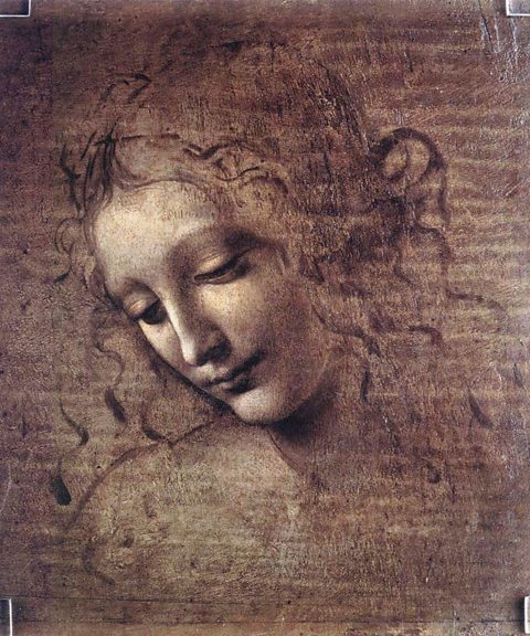 Head of a Young Woman with Tousled Hair, Leonardo Da Vinci, c.1508, gouache on wood