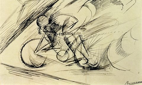 Dynamism of a Cyclist, 1913, Umberto Boccioni, pen and ink on paper, Estorick Collection, London, UK / Bridgeman Images