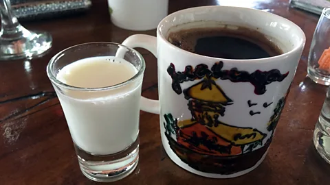 Kristin Vuković A glass of sweet donkey milk accompanies a cup of Turkish coffee (Credit: Kristin Vuković)