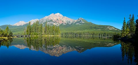 Pyramid Island in the Pyramid Lake, Jasper National Park, Alberta, Canada, Panoramic Images