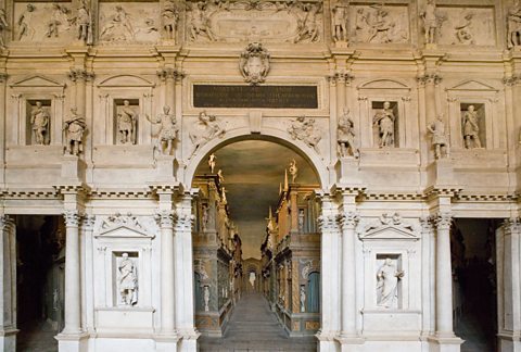 Teatro Olimpico and proscenium arch, Vicenza, Italy, 1580-85