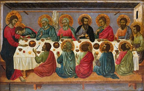 The Last Supper, Ugolino di Nerio, c.1325-1330, tempera and gold on wood, Heritage Image Partnership Ltd / Alamy Stock Photo