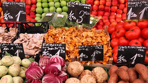 Vegetable stand at a marketplace in Vienna, Austria