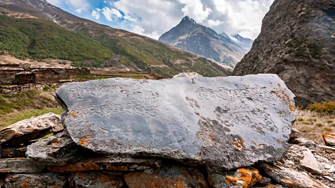 Himanshu Khagta Stones engraved with Tibetan text are commonly found along the Silk Route (Credit: Himanshu Khagta)