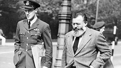 Roald Dahl and fellow writer Ernest Hemingway during WW2.