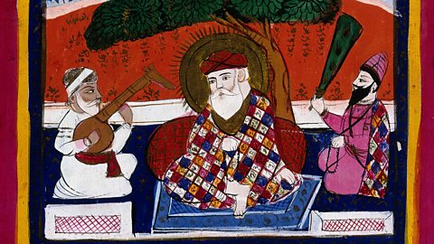 Focus image: Guru Nanak attended by his musician and holy man (Image courtesy of the Wellcome Collection)