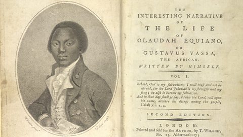 Equiano's autobiography with his portrait on one page and the title on the other