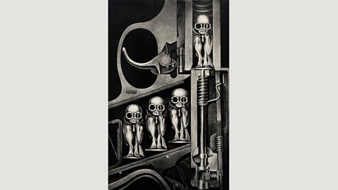 HR Giger/Courtesy of Taschen Giger presented a tool for killing as an instrument of birth in Gebärmaschine (Birth Machine), 1967, responding to fears of overpopulation (Credit: HR Giger/Courtesy of Taschen)