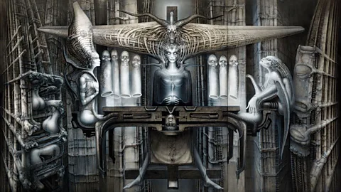 HR Giger/Courtesy of Taschen A student of Aleister Crowley, Giger put black magic symbols in his work, such as in The Spell II, 1974, featuring the man-goat Baphomet (Credit: HR Giger/Courtesy of Taschen)