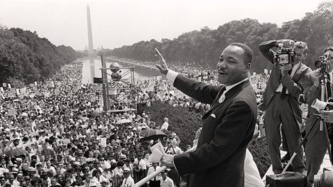 Martin Luther King Jr giving his famous speech in Washington, 1963