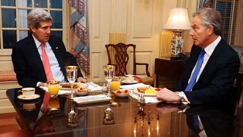 Alamy US Secretary of State John Kerry and former UK Prime Minister Tony Blair meet for breakfast. It could be the most persuasive meeting time of the day (Credit: Alamy)