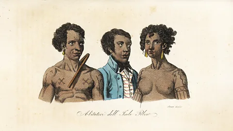 Florilegius/Alamy Natives of the island of Palau, including the tattooed King Abba-Thulle, from an 1844 engraving (Credit: Florilegius/Alamy)