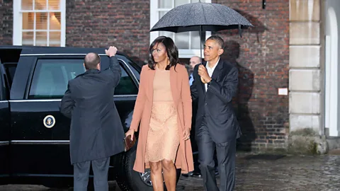 Getty Images Michelle Obama’s beige dress, which she wore to visit the Duke and Duchess of Cambridge, was referred to as ‘nude’ or ‘flesh-coloured’ (Credit: Getty Images)