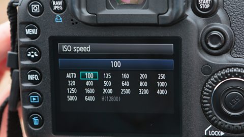 The ISO menu on a DSLR